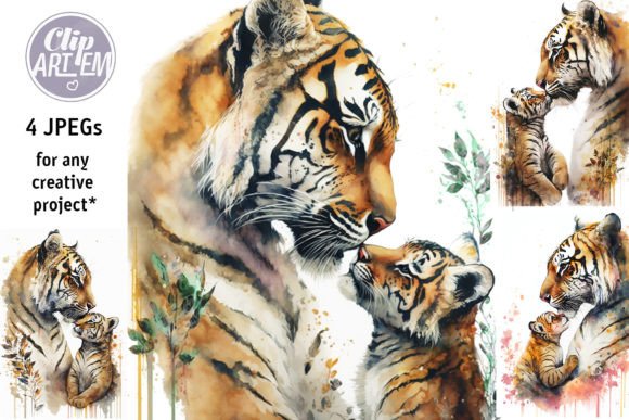 Download Mommy Tiger Baby Cub Set of 4 Image Deco - Tiger Collection