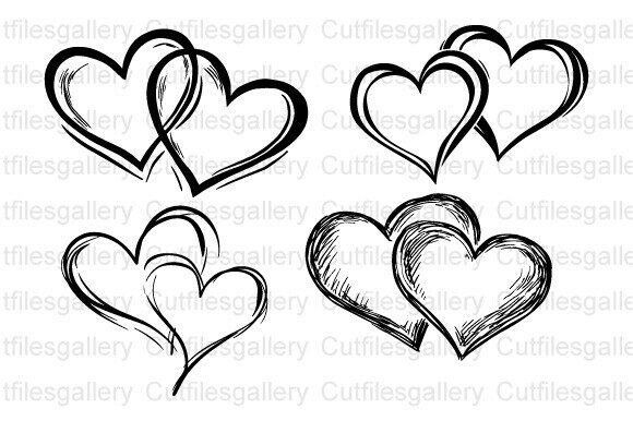 Download Hand Draw Double Heart SVG, Doodle Heart - Svg Collection