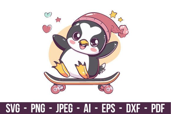 Download Penguin on Skateboard SVG - Svg Collection