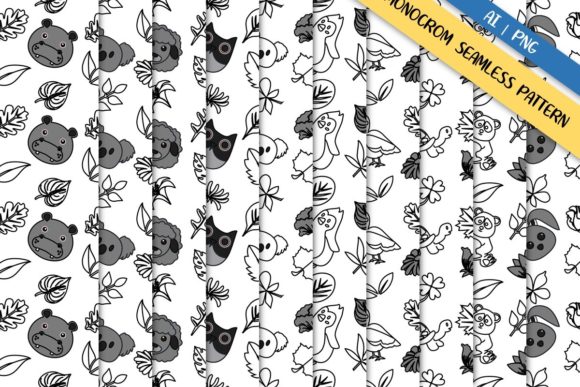 Download Set Seamless Pattern Monocrom Animal - Monocrom Collection