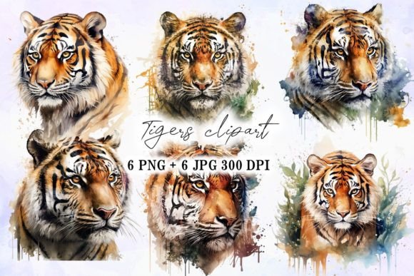 Download Tiger Face Watercolor Art Set - Tiger Collection
