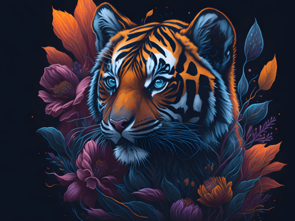 Download Cute Floral Tiger Illustration Art 7 - Premium Resources