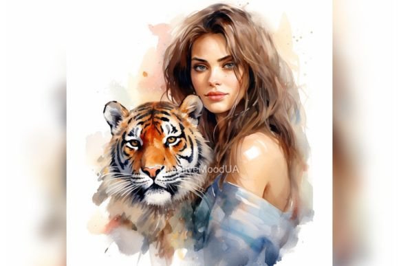 Download Girl and Tiger. Illustration. PNG - Tiger Collection