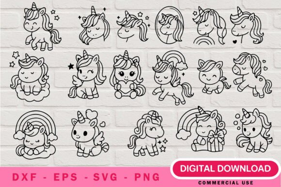 Download Girls Unicorn Outline SVG Bundle - Svg Collection
