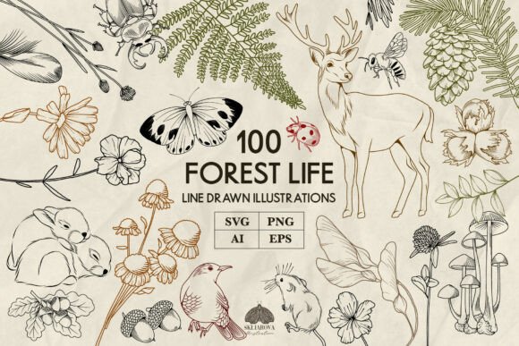 Download Forest Animals and Plants Line Art Svg - Svg Collection
