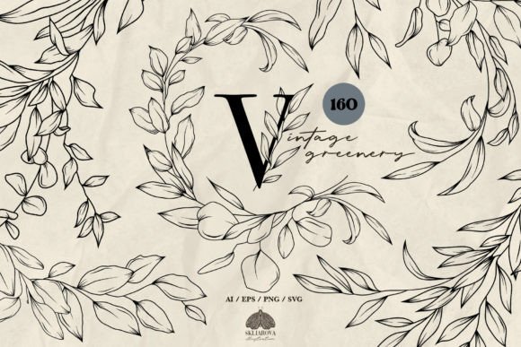 Download Vintage Greenery Line Art Collection SVG - Svg Collection
