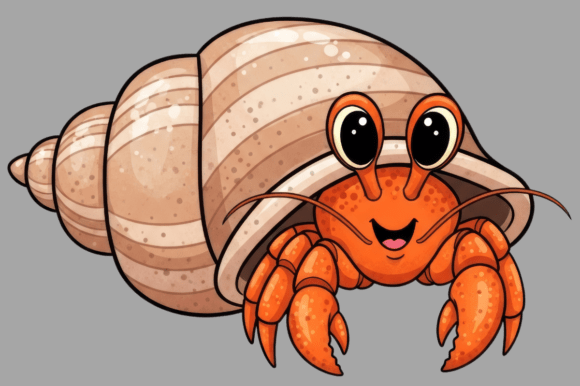 Download Cute Cartoon Hermit Crab in a Striped - Hermit crab Collection