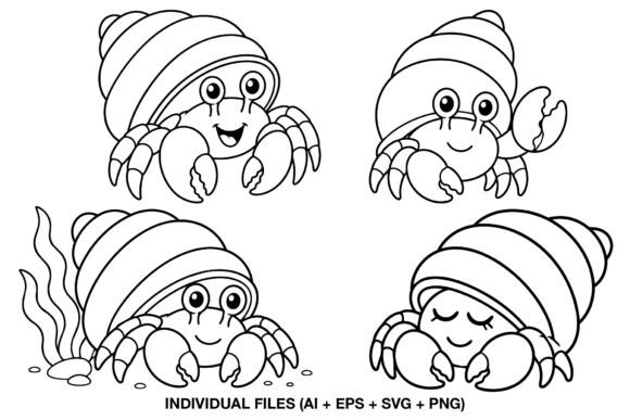Download Cute Hermit Crab Digital Stamp Set - Hermit crab Collection