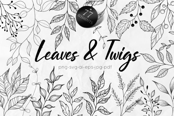 Download Leaves and Twigs Line Art SVG - Svg Collection