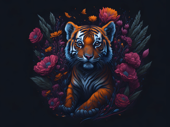 Download Cute Floral Tiger Illustration Art 5 - Premium Bundle