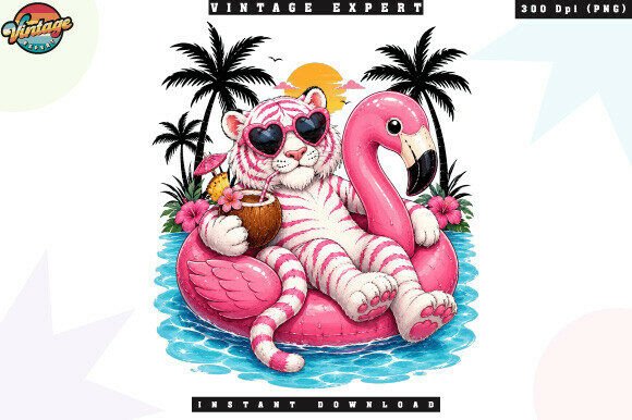 Download Summer Tiger Flamingo Pool Party PNG - Tiger Collection