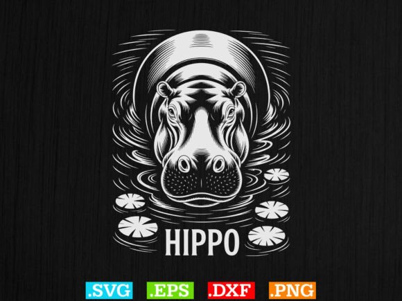 Download Hippo Illustration with Water Lilies Svg - Svg Collection